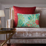 Pomegranate Palm Accent Embroidery Cushion Cvr - Blue Slim
