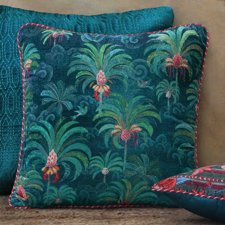 Coromandel Palm Tree Cushion Cover - Emerald Green