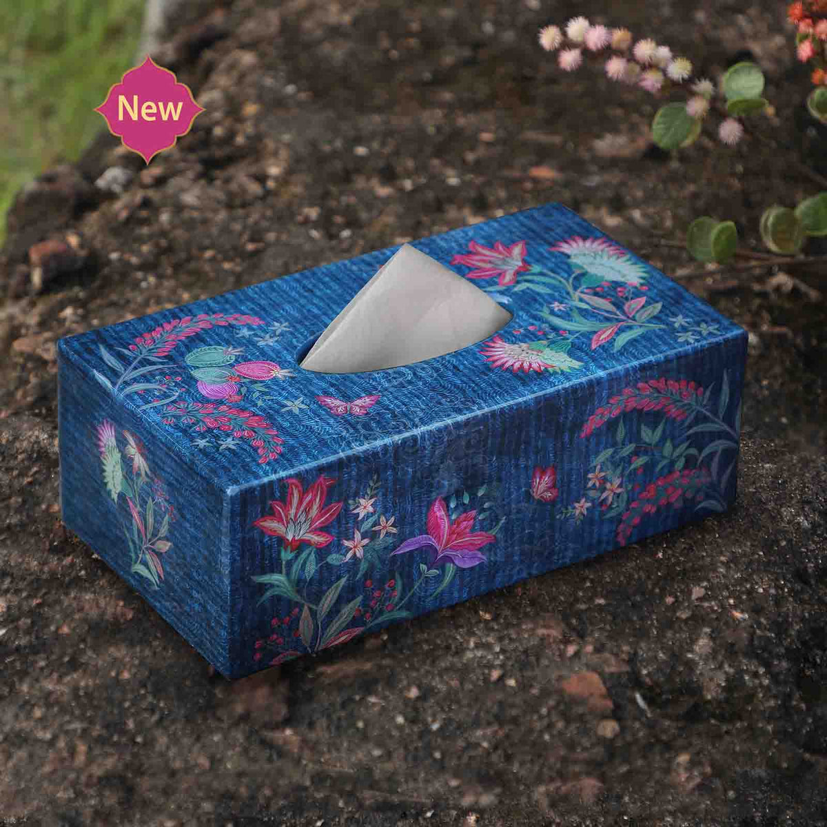 Buy Wild Flower Tissue Box Holder Blue At Kainaat Design