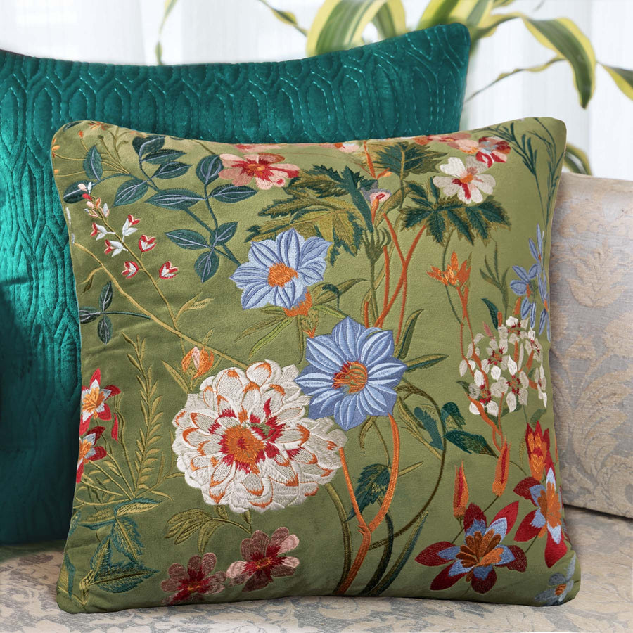 Buy Bagh Floral Embroidered Cushion Cover Green At Kainaat Design