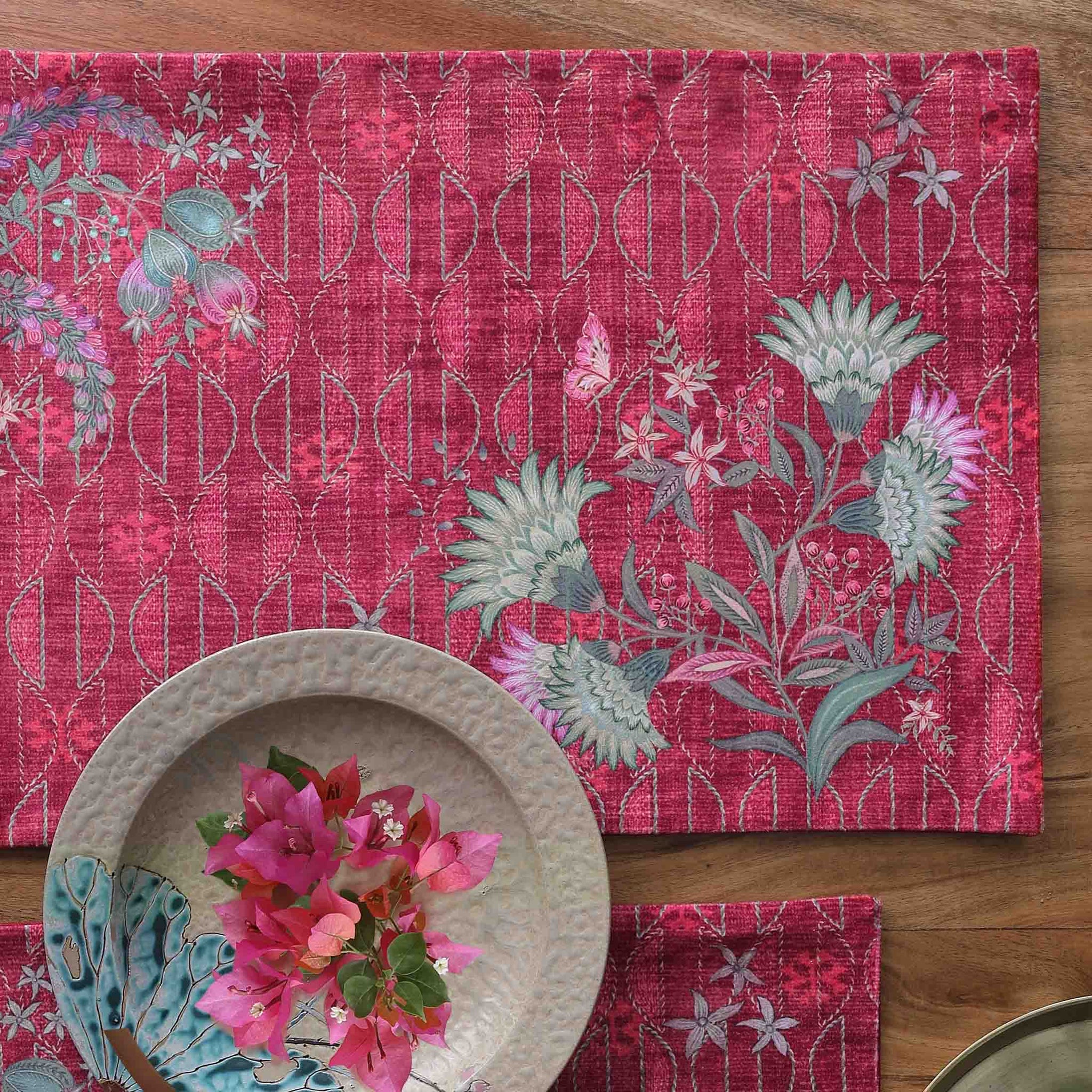 Buy Wild Flower Table Mat - Red At Kainaat Design
