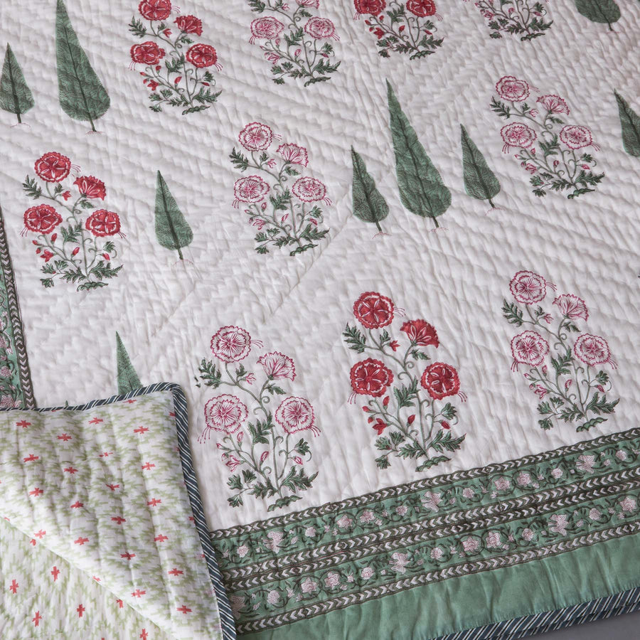 Aafreen Poppy Hand Quilted Muslin Quilt