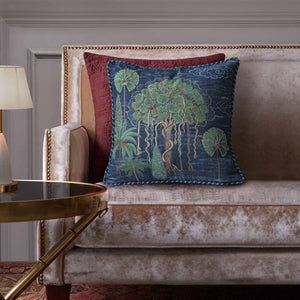 Banyan Tree Embellished Cushion Cover - Blue