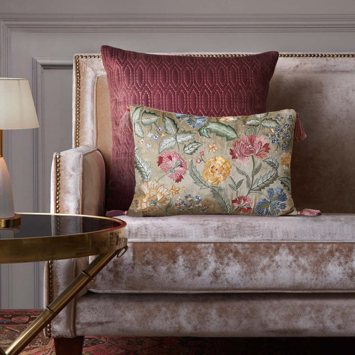 Blossom Embroidered Cushion Cover - Beige Slim