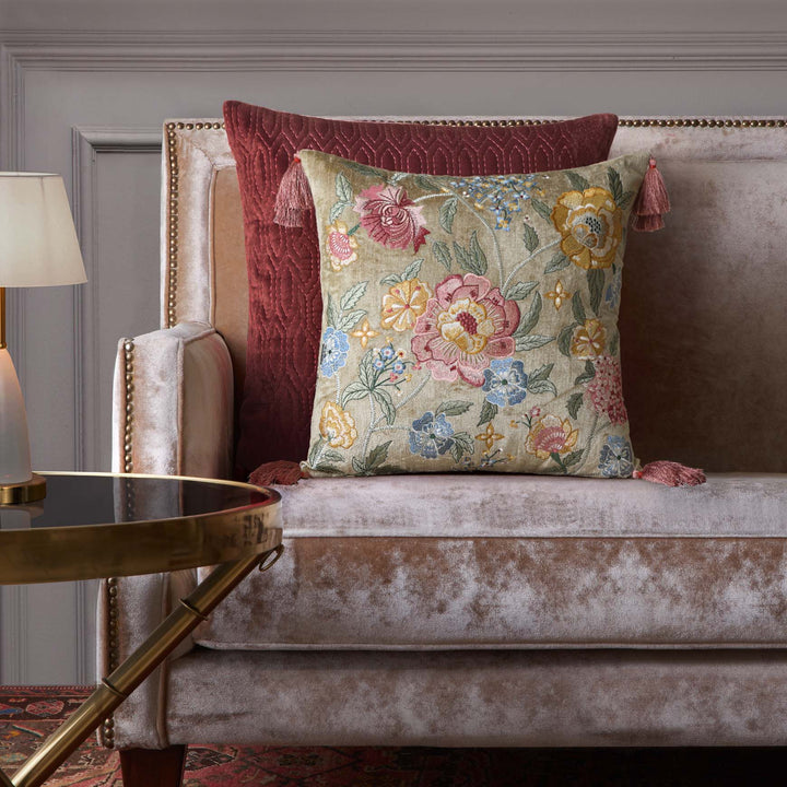 Blossom Embroidered Cushion Cover - Beige