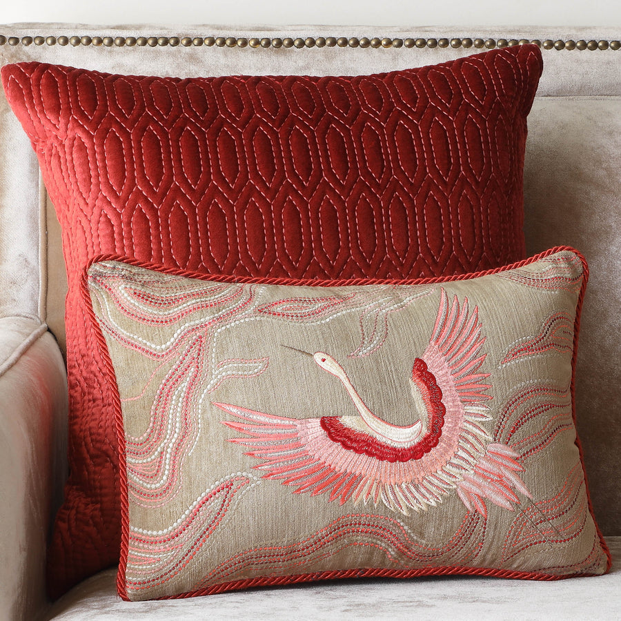 Celestial Crane Cushion Cover - Beige Slim