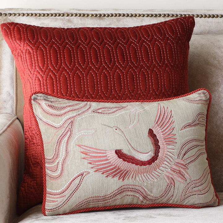 Celestial Crane Cushion Cover - Beige Slim