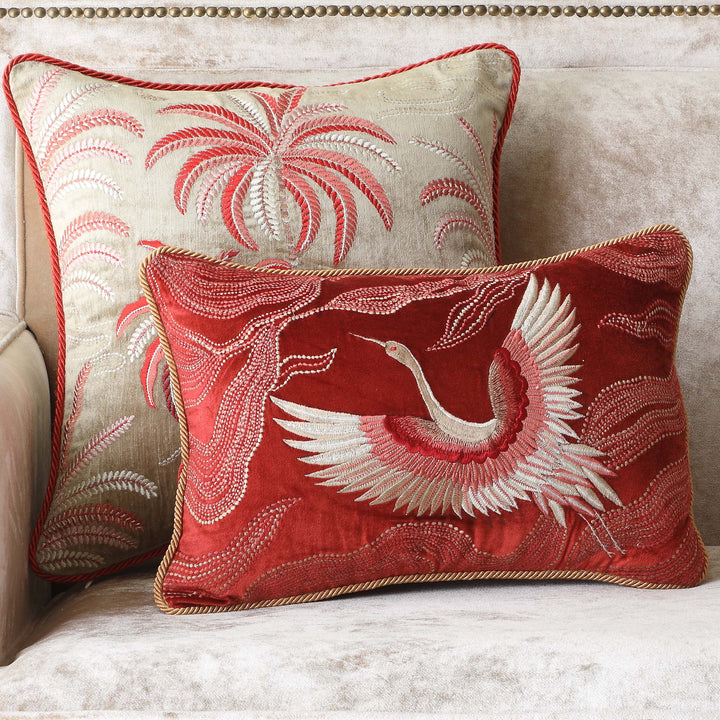 Celestial Crane Cushion Cover - Rust Slim