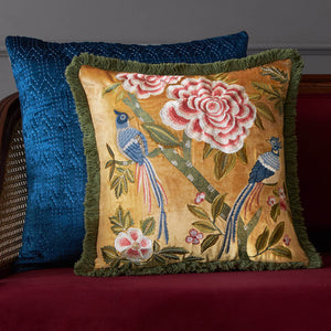 Eden Bird Embroidered Cushion Cover - Gold