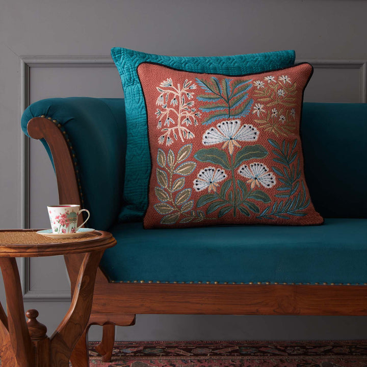 Eden Meadow Embroidered Cushion Cover