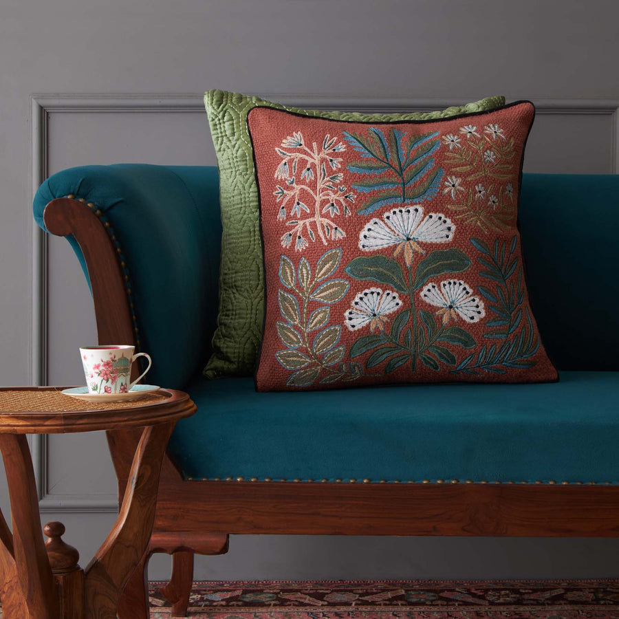 Eden Meadow Embroidered Cushion Cover