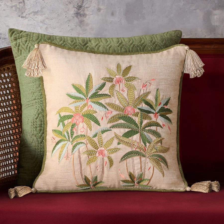 Eden Palm Embroidered Cushion Cover - Ivory