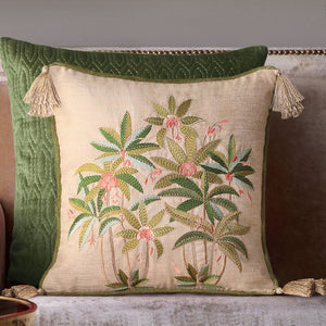 Eden Palm Embroidered Cushion Cover - Ivory