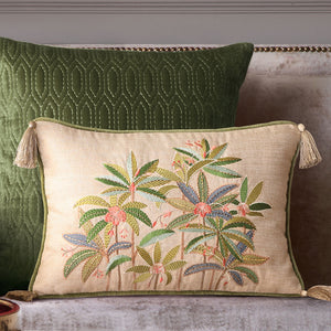 Eden Palm Embroidered Cushion Cover - Ivory Slim