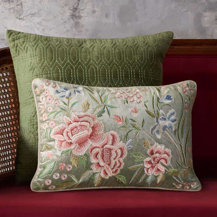 Eden Rose Embroidered Cushion Cover - Jade Slim