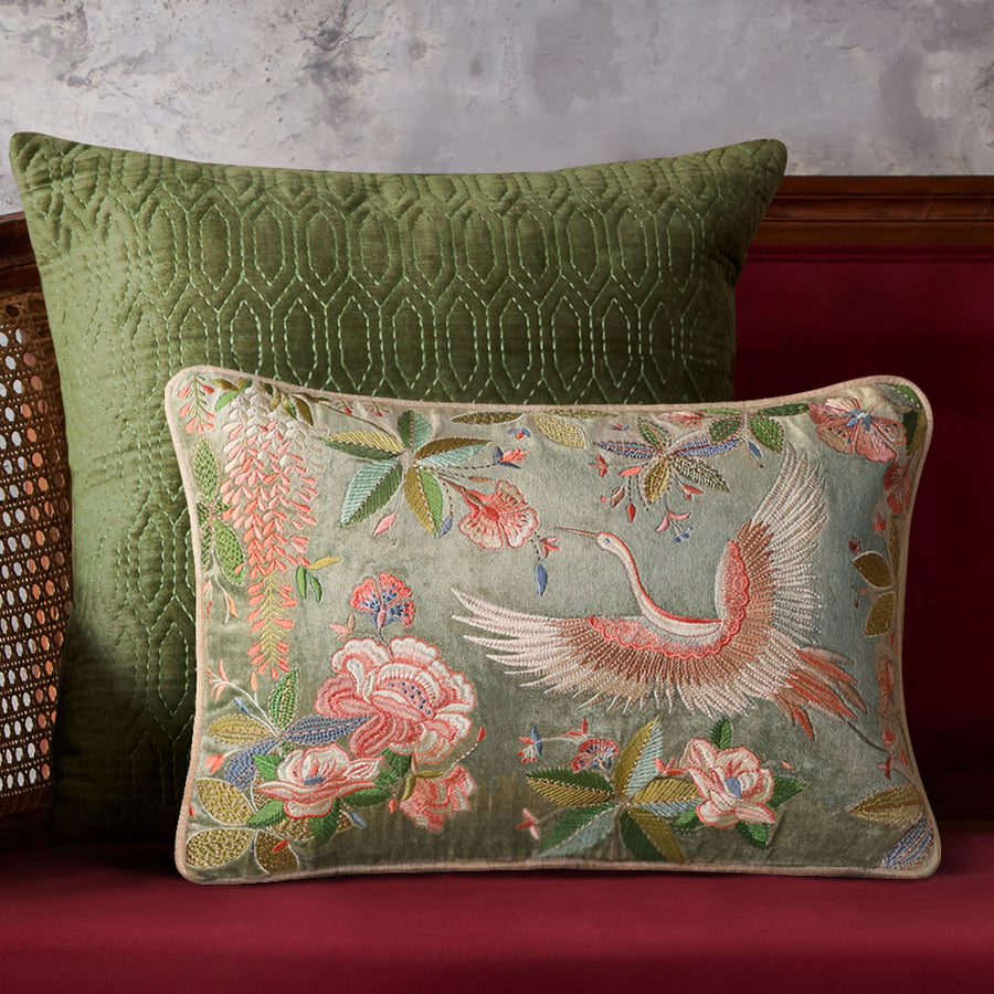 Eden Crane Embroidered Cushion Cover - Jade Slim