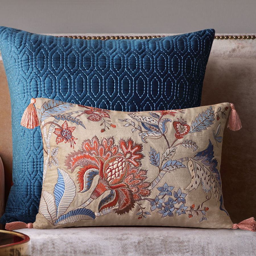 Eden Fleur Embroidered Cushion Cover -Beige Slim