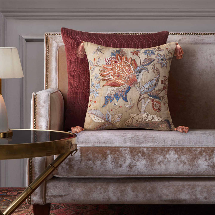 Eden Fleur Embroidered Cushion Cover - Beige