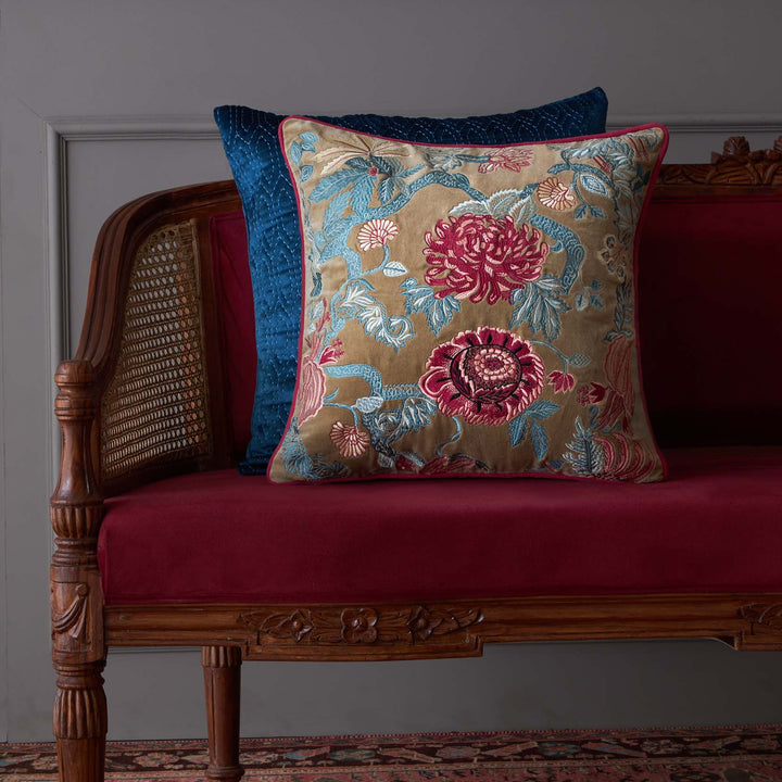 Eden Garden Embroidered Cushion Cover - Beige