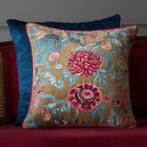 Eden Garden Embroidered Cushion Cover - Beige