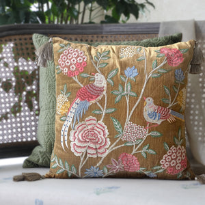 Eden Meadow Embroidered Cushion Cover - Gold