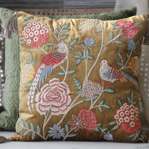Eden Meadow Embroidered Cushion Cover - Gold