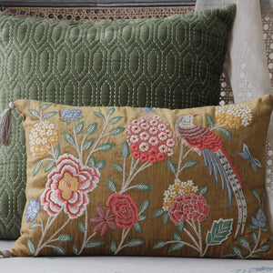Eden Meadow Embroidered Cushion Cover - Gold Slim