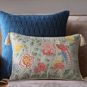 Eden Meadow Embroidered Cushion Cover - Grey Slim