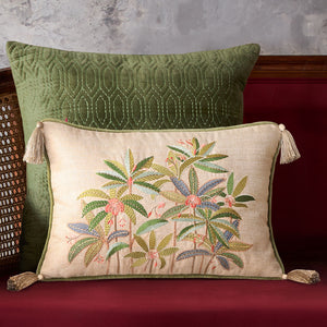 Eden Palm Embroidered Cushion Cover - Ivory Slim