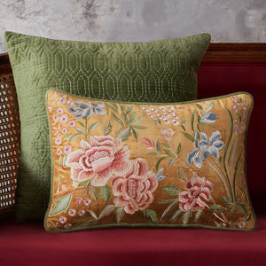 Eden Rose Embroidered Cushion Cover - Gold Slim