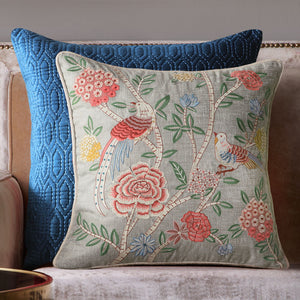 Eden Meadow Embroidered Cushion Cover - Grey