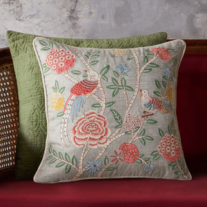 Eden Meadow Embroidered Cushion Cover - Grey