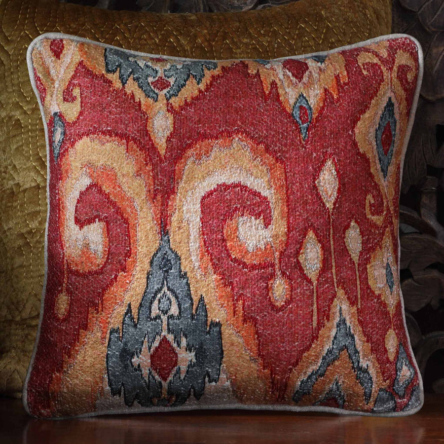 Eternal Ikat Embellished Cushion Cover - Rust