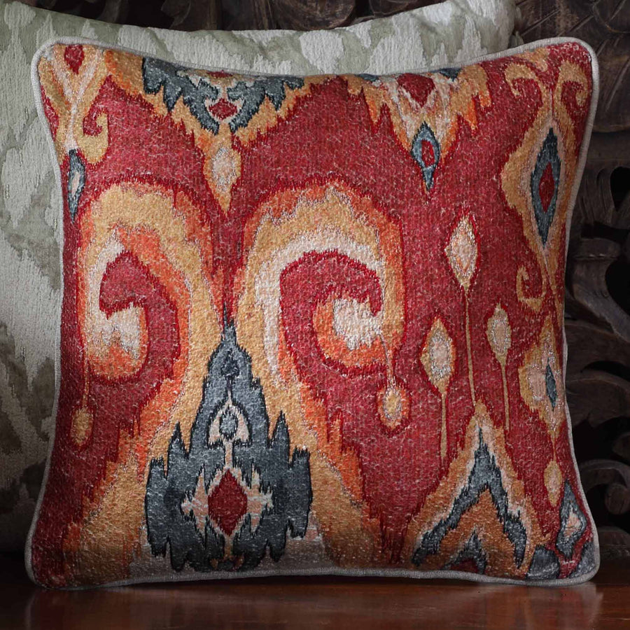 Eternal Ikat Embellished Cushion Cover - Rust