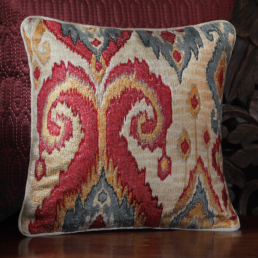 Eternal Ikat Embellished Cushion Cover - Beige