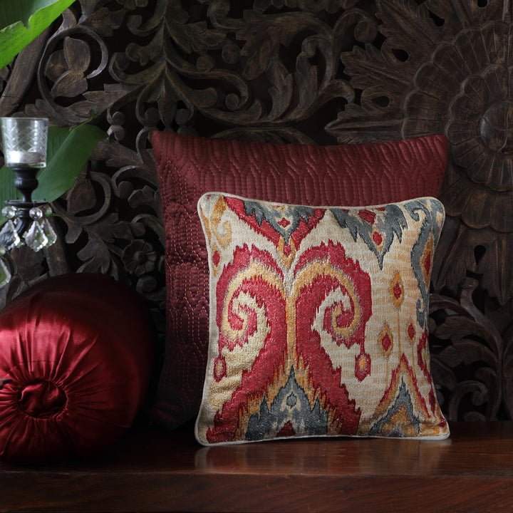 Eternal Ikat Embellished Cushion Cover - Beige