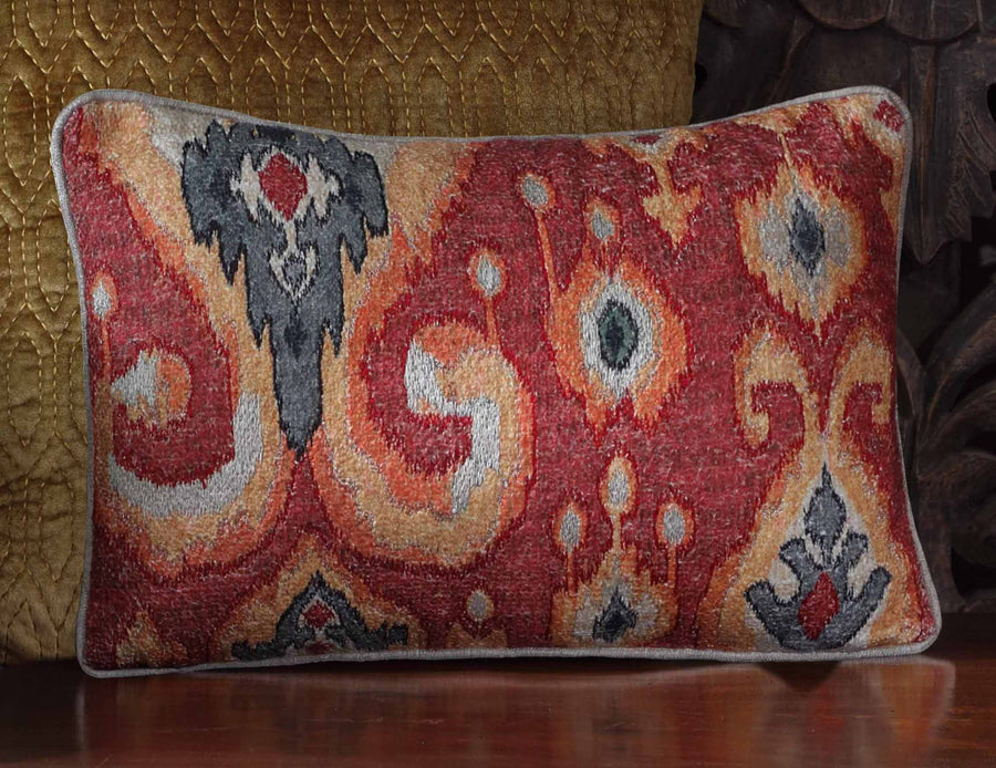 Eternal Ikat Embellished Cushion Cover - Rust Slim