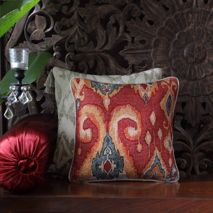 Eternal Ikat Embellished Cushion Cover - Rust