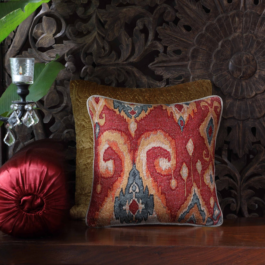 Eternal Ikat Embellished Cushion Cover - Rust