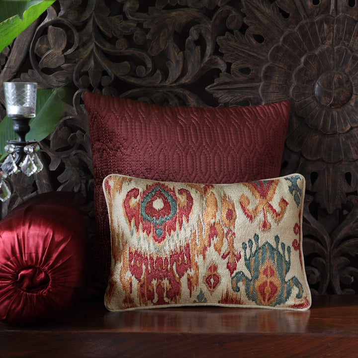 Flame Ikat Embellished Cushion Cover - Gold Slim