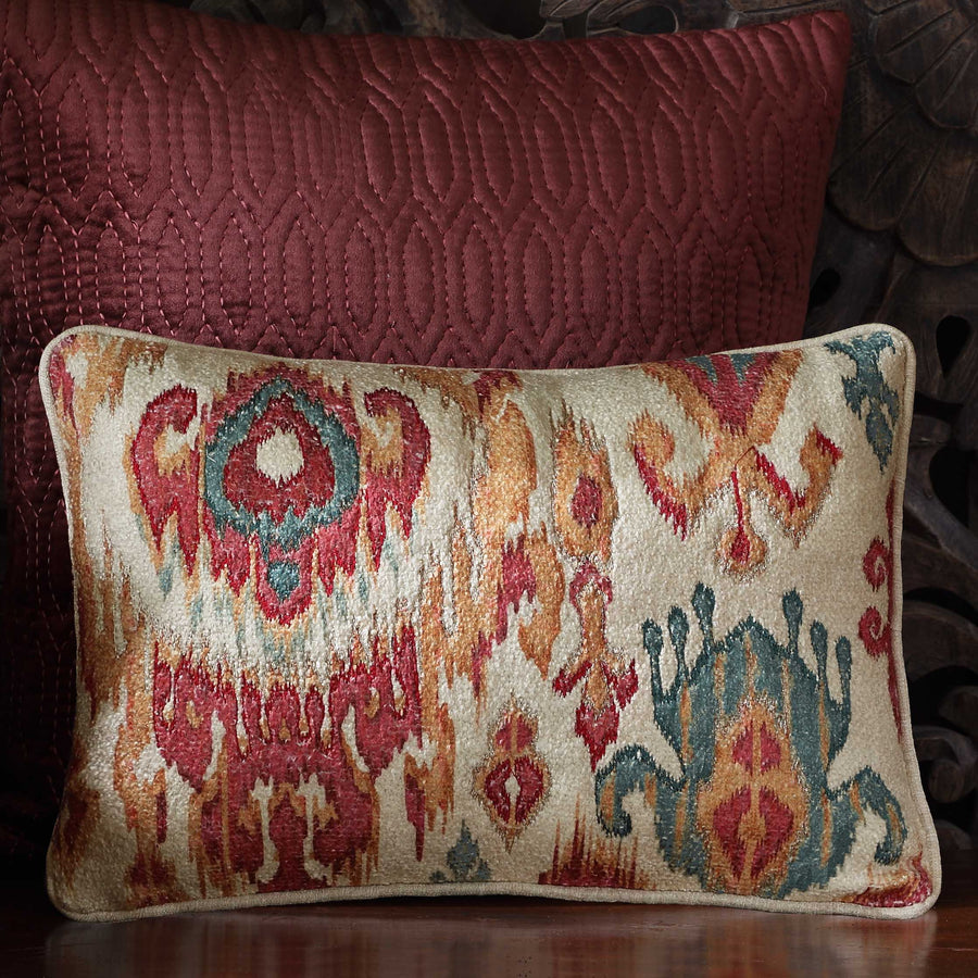 Flame Ikat Embellished Cushion Cover - Gold Slim