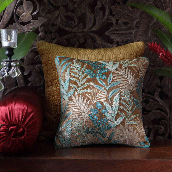 Imperial Suzani Embroidered Cushion Cover - Aqua
