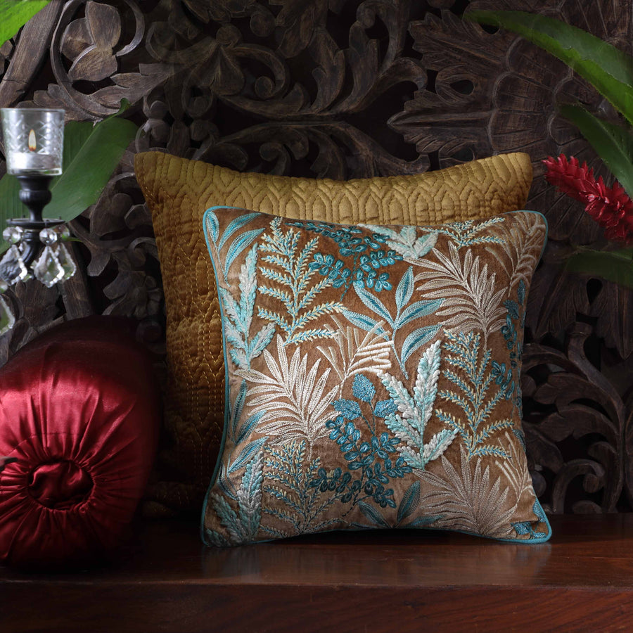 Imperial Suzani Embroidered Cushion Cover - Aqua