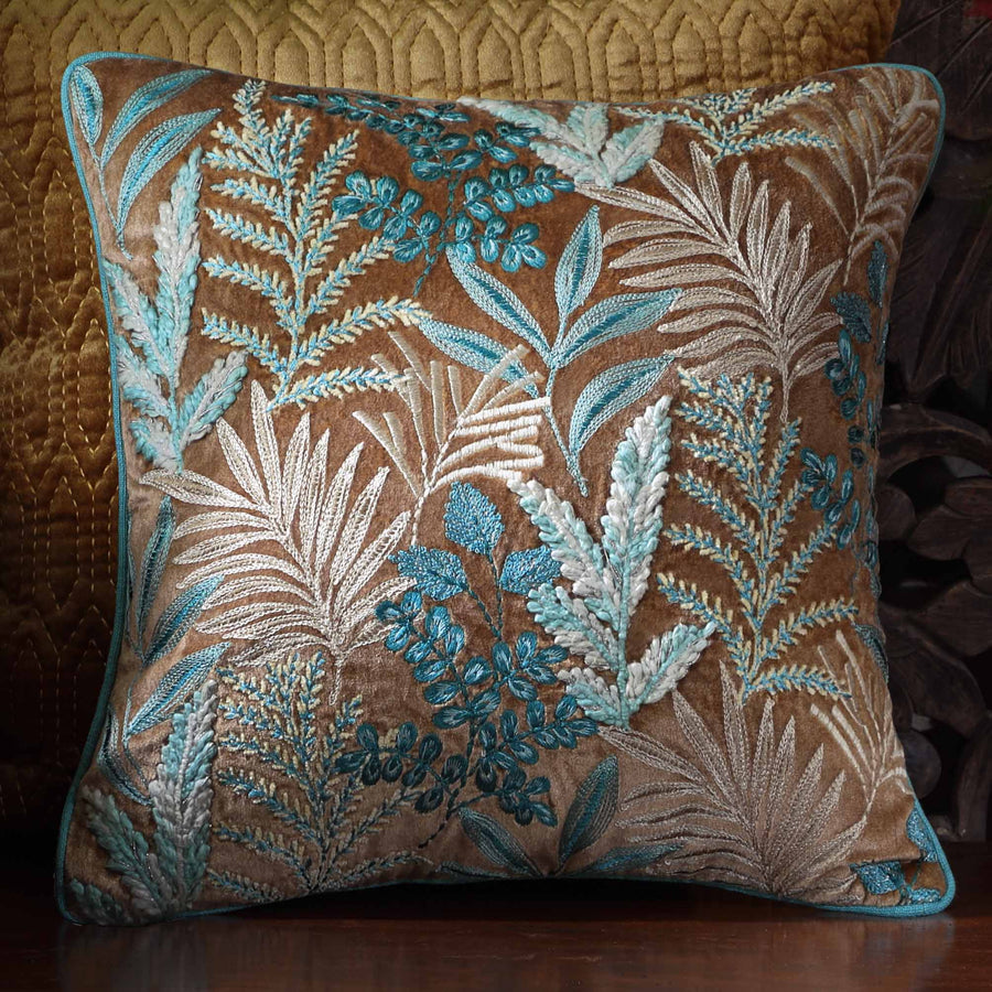 Imperial Suzani Embroidered Cushion Cover - Aqua