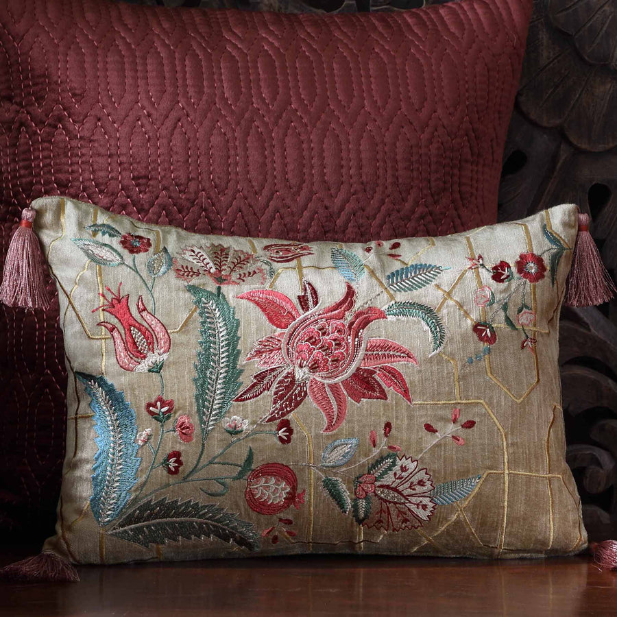 Imperial Suzani Embroidered Cushion Cover - Beige Slim