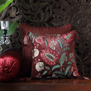 Imperial Suzani Embroidered Cushion Cover - Burgundy