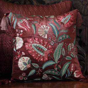Imperial Suzani Embroidered Cushion Cover - Burgundy
