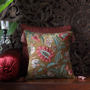 Imperial Suzani Embroidered Cushion Cover - Gold