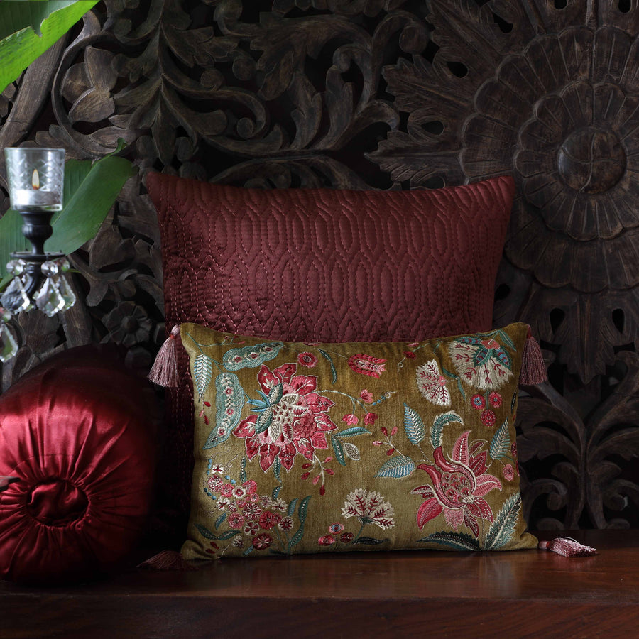 Imperial Suzani Embroidered Cushion Cover - Gold Slim