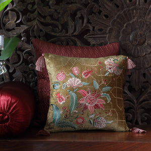 Imperial Suzani Embroidered Cushion Cover - Jaal Gold